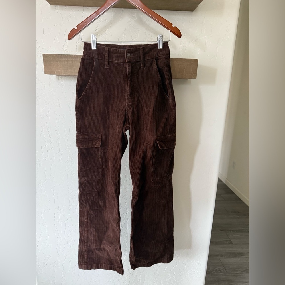 Hollister|Brown corduroy carpenter cargo jeans,ultra high rise baggy pants•••00 - Picture 7 of 13